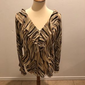 Vintage animal print sheer ruffled blouse